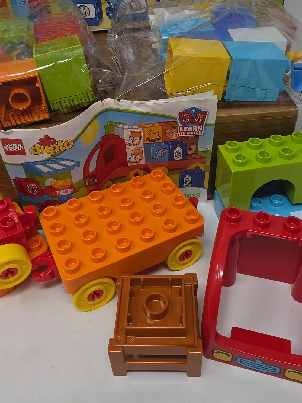 Lego Duplo Red and Yellow Toy Delivery Truck with Blue Blocks